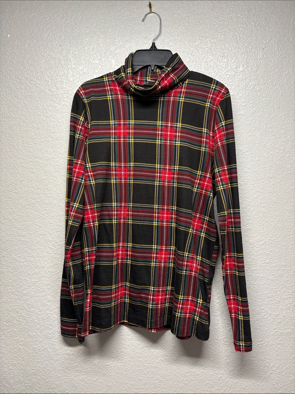 J. Crew Factory Black and Red Plaid Turtleneck Top